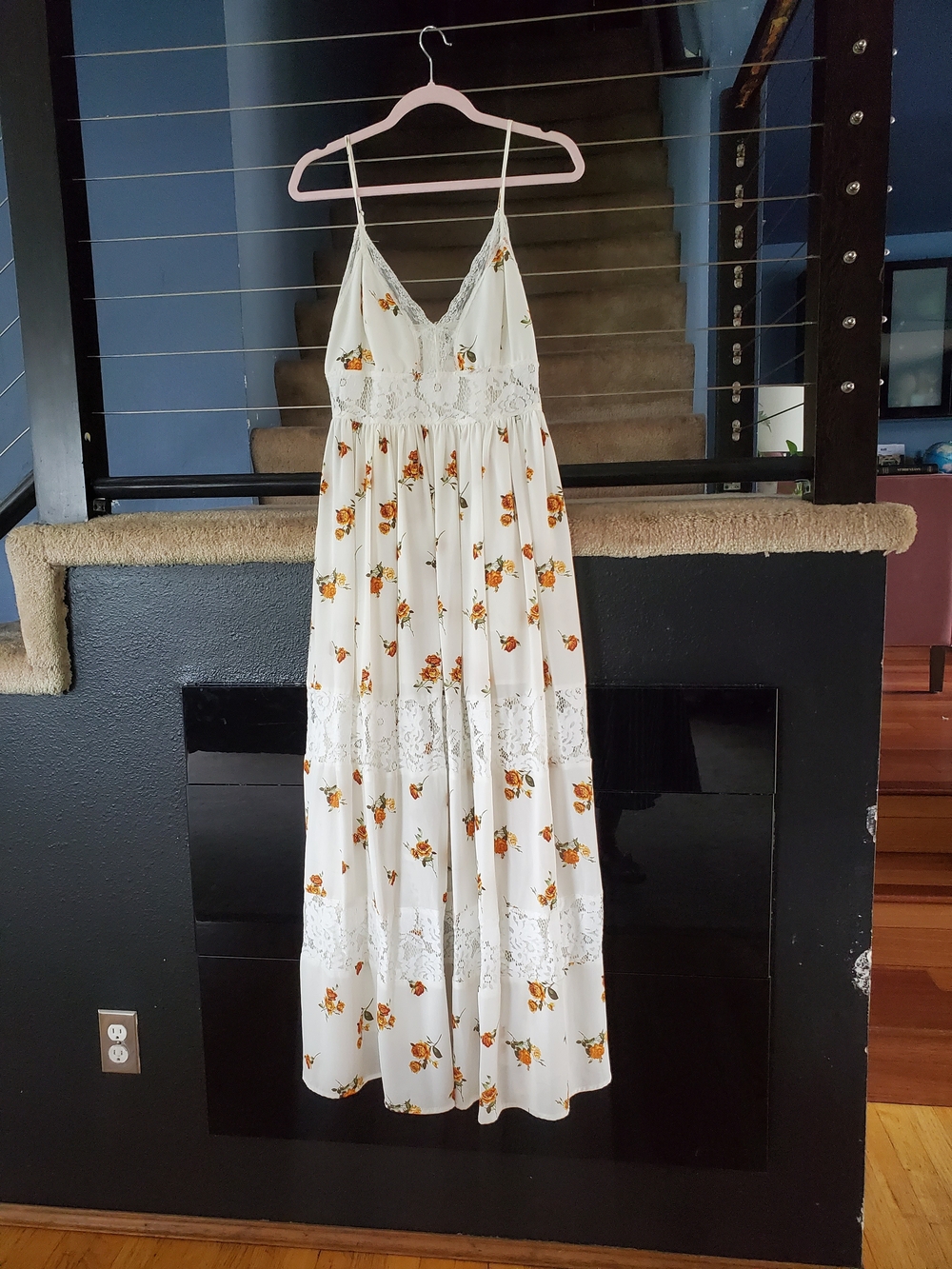 Forever 21 White Maxi Dress with Orange Floral Print